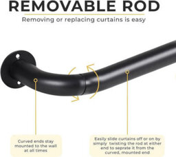 Ameha Blackout Curtain Pole Extendable Metal Curtain Poles With All Fittings 120-210Cm Matt Black Curtain Rods - thumbnail 2