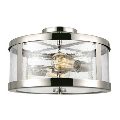 Stylish 2 Bulb Semi Flush Led Light Fixture In Polished Nickel Finish