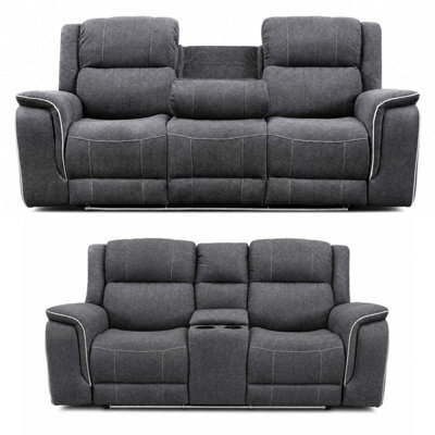 Furnishings For Less UK Anna Grey Fabric Electric Reclining Sofa Suite Usb Charging Cup Holder - image 1