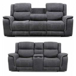 Furnishings For Less UK Anna Grey Fabric Electric Reclining Sofa Suite Usb Charging Cup Holder