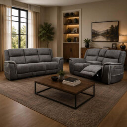Furnishings For Less UK Anna Grey Fabric Electric Reclining Sofa Suite Usb Charging Cup Holder - thumbnail 2