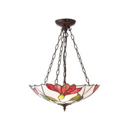 Luminosa Lighting Luminosa Botanica 3 Light Inverted Ceiling Pendant Dark Bronze, Tiffany Glass, E27 - thumbnail 1