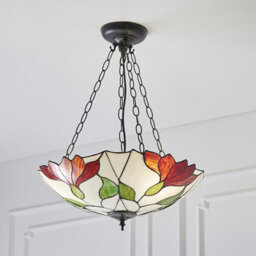 Luminosa Lighting Luminosa Botanica 3 Light Inverted Ceiling Pendant Dark Bronze, Tiffany Glass, E27 - thumbnail 3