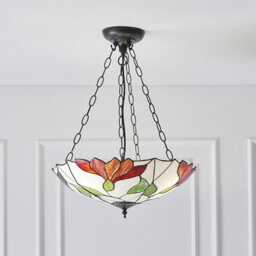 Luminosa Lighting Luminosa Botanica 3 Light Inverted Ceiling Pendant Dark Bronze, Tiffany Glass, E27 - thumbnail 2