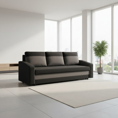 Orion A Compact Upholstered Sofa Bed With Storage Pull Out Guest Bed In Black And Dark Grey - image 1