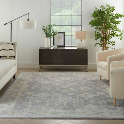 Charcoal Traditional Persian Bordered Floral Rug For Living Room Bedroom And Dining Room-239Cm X 315Cm