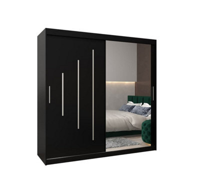 Arte Stylish Black York Ii Sliding Door Wardrobe W2000mm H2000mm D620mm - Mirrored Storage With Silver Handles - image 1