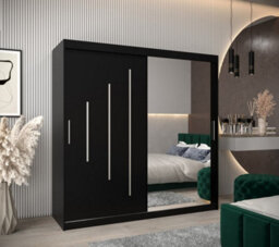 Arte Stylish Black York Ii Sliding Door Wardrobe W2000mm H2000mm D620mm - Mirrored Storage With Silver Handles - thumbnail 2