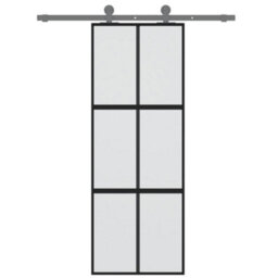 Berkfield Sliding Door Black 76X205 Cm Tempered Glass And Aluminium - thumbnail 3