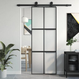 Berkfield Sliding Door Black 76X205 Cm Tempered Glass And Aluminium - thumbnail 1