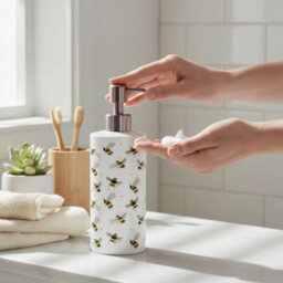 Purely Home Scattered Bees Stainless Steel Soap Dispenser - Pump Action Refillable Bathroom & Kitchen Décor - thumbnail 2