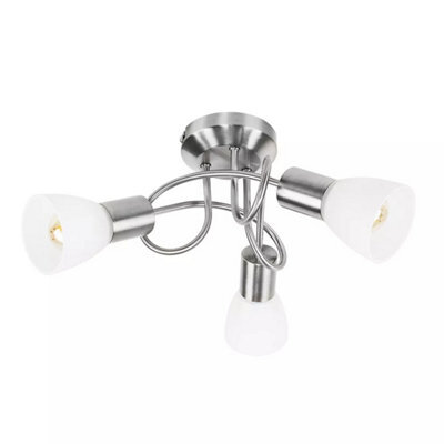 Semi Flush Ceiling Light Fitting Brushed Chrome Frosted Glass Living Room Lamp - image 1