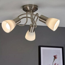 Semi Flush Ceiling Light Fitting Brushed Chrome Frosted Glass Living Room Lamp - thumbnail 3