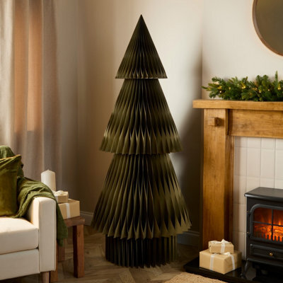 Paper Tree Christmas Decoration - Olive Green - image 1