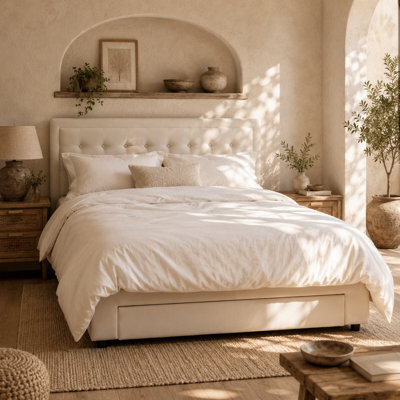 Wyld Haus Double 4Ft6 Ottoman Bed Frame With Front Divan Drawer Storage, Cream White, L193.5 X D140 X H104Cm - image 1