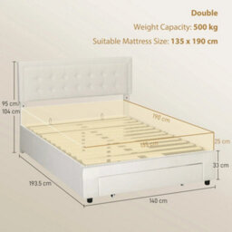 Wyld Haus Double 4Ft6 Ottoman Bed Frame With Front Divan Drawer Storage, Cream White, L193.5 X D140 X H104Cm - thumbnail 3