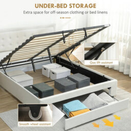 Wyld Haus Double 4Ft6 Ottoman Bed Frame With Front Divan Drawer Storage, Cream White, L193.5 X D140 X H104Cm - thumbnail 4