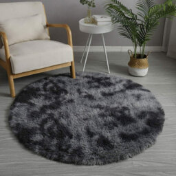 Dark Grey Round 160Cm Large Soft Touch Rug Antiskid Shaggy Rug Fluffy Bedroom Rugs Modern Tie-Dye Carpet - thumbnail 2