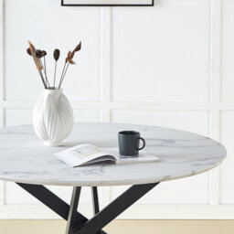 HomeTouch Home Touch Modern Marble Effect Round Dining Table, 120Cm Kitchen Table With Strong Metal Nested Legs For Dining Room - thumbnail 6