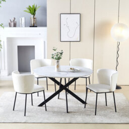 HomeTouch Home Touch Modern Marble Effect Round Dining Table, 120Cm Kitchen Table With Strong Metal Nested Legs For Dining Room - thumbnail 2