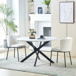 HomeTouch Home Touch Modern Marble Effect Round Dining Table, 120Cm Kitchen Table With Strong Metal Nested Legs For Dining Room - thumbnail 3