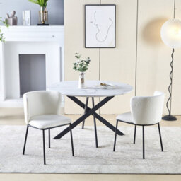 HomeTouch Home Touch Modern Marble Effect Round Dining Table, 120Cm Kitchen Table With Strong Metal Nested Legs For Dining Room - thumbnail 4