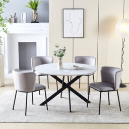 HomeTouch Home Touch Modern Marble Effect Round Dining Table, 120Cm Kitchen Table With Strong Metal Nested Legs For Dining Room - thumbnail 5