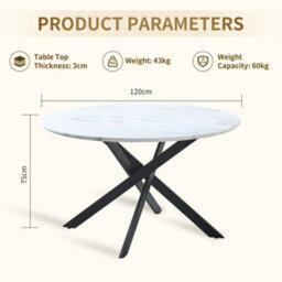 HomeTouch Home Touch Modern Marble Effect Round Dining Table, 120Cm Kitchen Table With Strong Metal Nested Legs For Dining Room - thumbnail 8