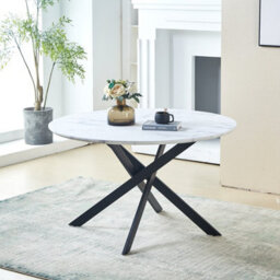 HomeTouch Home Touch Modern Marble Effect Round Dining Table, 120Cm Kitchen Table With Strong Metal Nested Legs For Dining Room - thumbnail 9