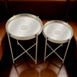 Minster 43/53Cm Round Tables (Set Of 2) - Silver-Gold Metallic Frame - L36 X W36 X H45 Cm - thumbnail 2