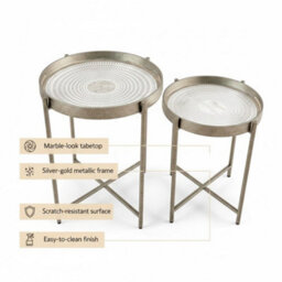 Minster 43/53Cm Round Tables (Set Of 2) - Silver-Gold Metallic Frame - L36 X W36 X H45 Cm - thumbnail 4