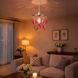 Innoteck Cherry Ceiling Chandelier Acrylic Light Shade With Sparkly Acrylic Droplets- Gradient Clear, Pink & Cherry - thumbnail 7