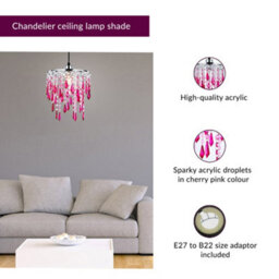 Innoteck Cherry Ceiling Chandelier Acrylic Light Shade With Sparkly Acrylic Droplets- Gradient Clear, Pink & Cherry - thumbnail 4