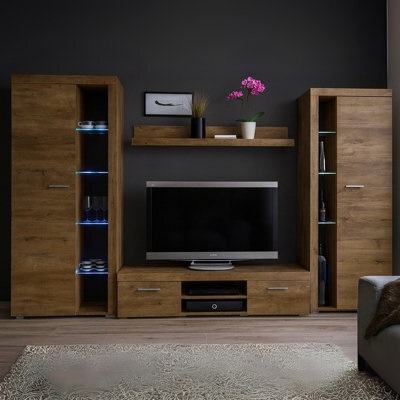 Wall Unit Rumba Xl Living Room Furniture Lefkas Oak With Led Lights - image 1