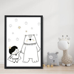Artze Wall Art Scandi Prince Little Boy With Bear Art Print With Black Frame Size: A4 - thumbnail 2