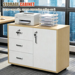 Office Filing Cabinet Mobile Printer Stand File Storage Drawers Wheels - thumbnail 3