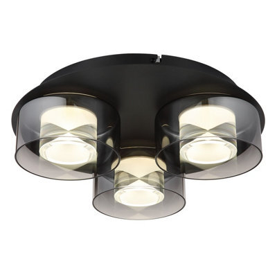 Luminosa Lighting Luminosa Belinda Shade Cluster Ceiling Light Matt Black Smoke Glass Shade 3X Led 4000K - image 1