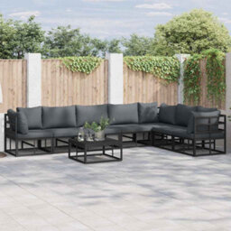 Berkfield Modern Garden Sofa Set With Cushion 8 Pcs Black Aluminium - thumbnail 2