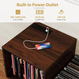 Record Player Stand With Power Outlet Black Mid Century Modern End Table Walnut - thumbnail 6