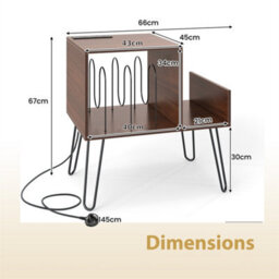 Record Player Stand With Power Outlet Black Mid Century Modern End Table Walnut - thumbnail 2