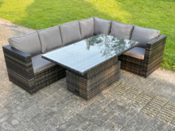 Fimous 6 Seater Rattan Corner Sofa Set Rising Adjustable Dining Table Set With Seat And Back Cushion - thumbnail 2