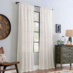 Living And Home Daylight Ivory White Sheer Polyester Curtains Pair Set Of 2 183 X 117 Cm With Pole Pocket Indoor Use - thumbnail 2