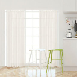 Living And Home Daylight Ivory White Sheer Polyester Curtains Pair Set Of 2 183 X 117 Cm With Pole Pocket Indoor Use - thumbnail 3