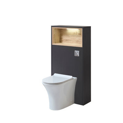 Homestylestore 600mm Black Grey Wc Unit Led Lit Shelf Toilet With Chrome Flush Button - image 1