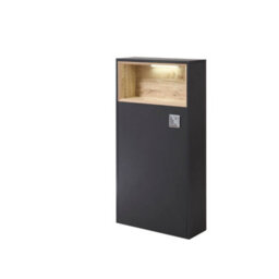 Homestylestore 600mm Black Grey Wc Unit Led Lit Shelf Toilet With Chrome Flush Button - thumbnail 2