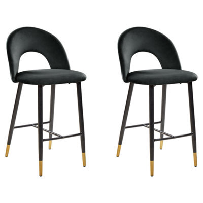 Beliani Set Of 2 Bar Chairs Falton Velvet Black - image 1