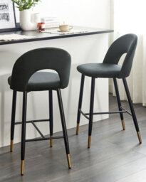 Beliani Set Of 2 Bar Chairs Falton Velvet Black - thumbnail 2