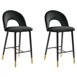 Beliani Set Of 2 Bar Chairs Falton Velvet Black - thumbnail 1
