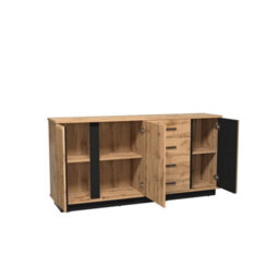 Arte Oak Wotan & Black Matt Lamelo La21 Sideboard Cabinet H88Cm W178Cm D40Cm - Versatile Modern Storage Solution - thumbnail 2