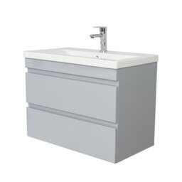 D Pro T Bathrooms 700mm Vanity Unit Gloss Light Grey Wall Hung Bathroom Cabinet With Soft Close Storage & Ceramic Basin - thumbnail 3